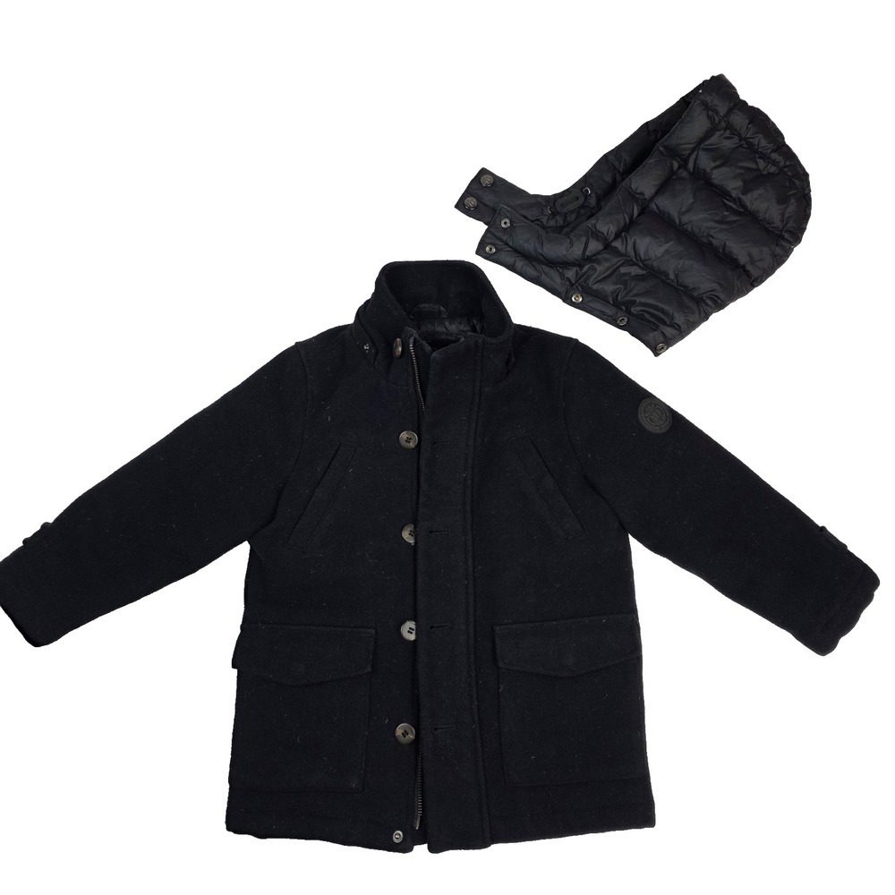 Massimo Dutti Boys Toddler ‎ Peacoat Jacket Coat Black Removable Hood Size 4
